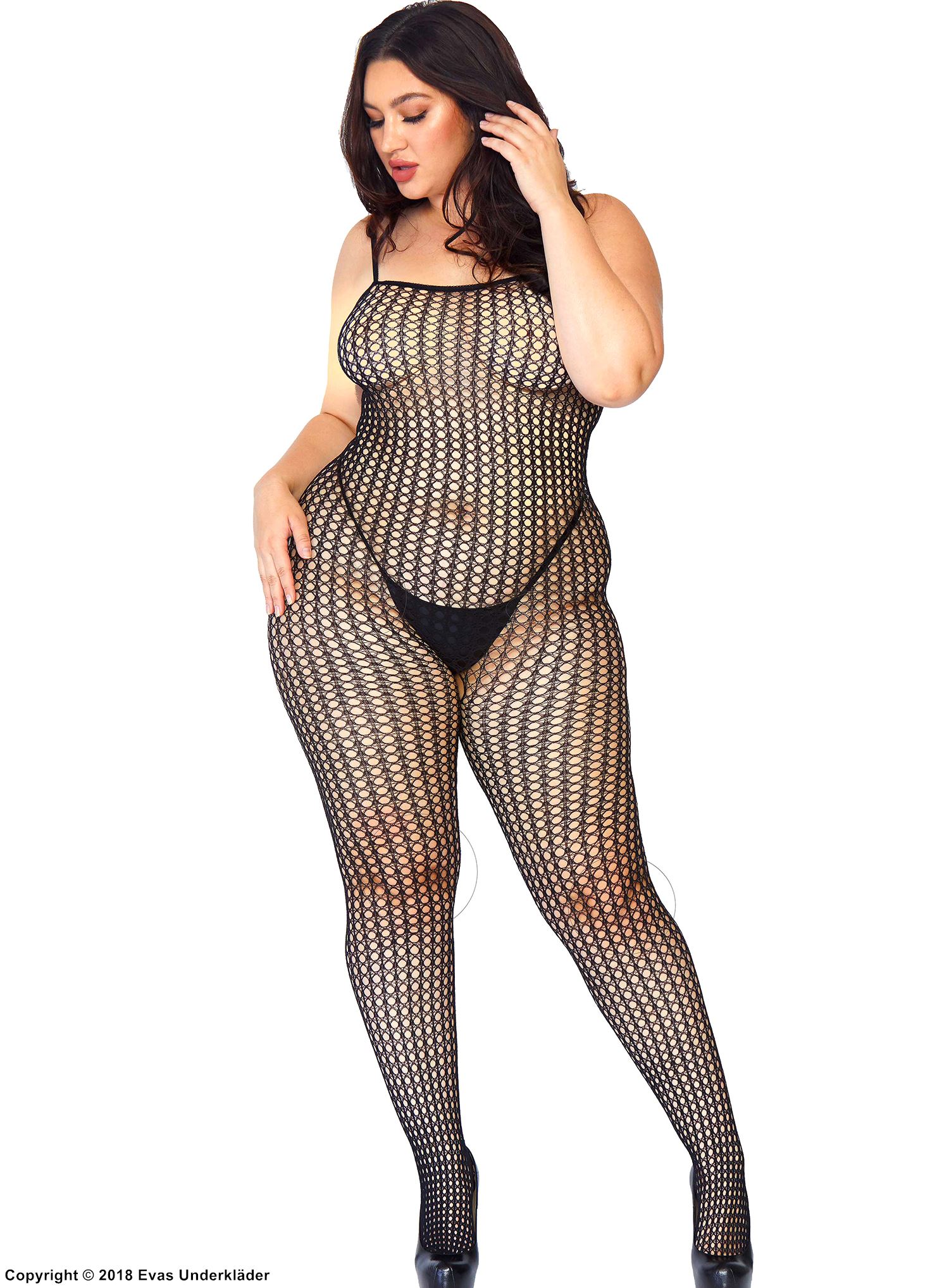 Bodystocking, gehäkeltes Netz, ohne Nähte, offener Schritt, Plus Size